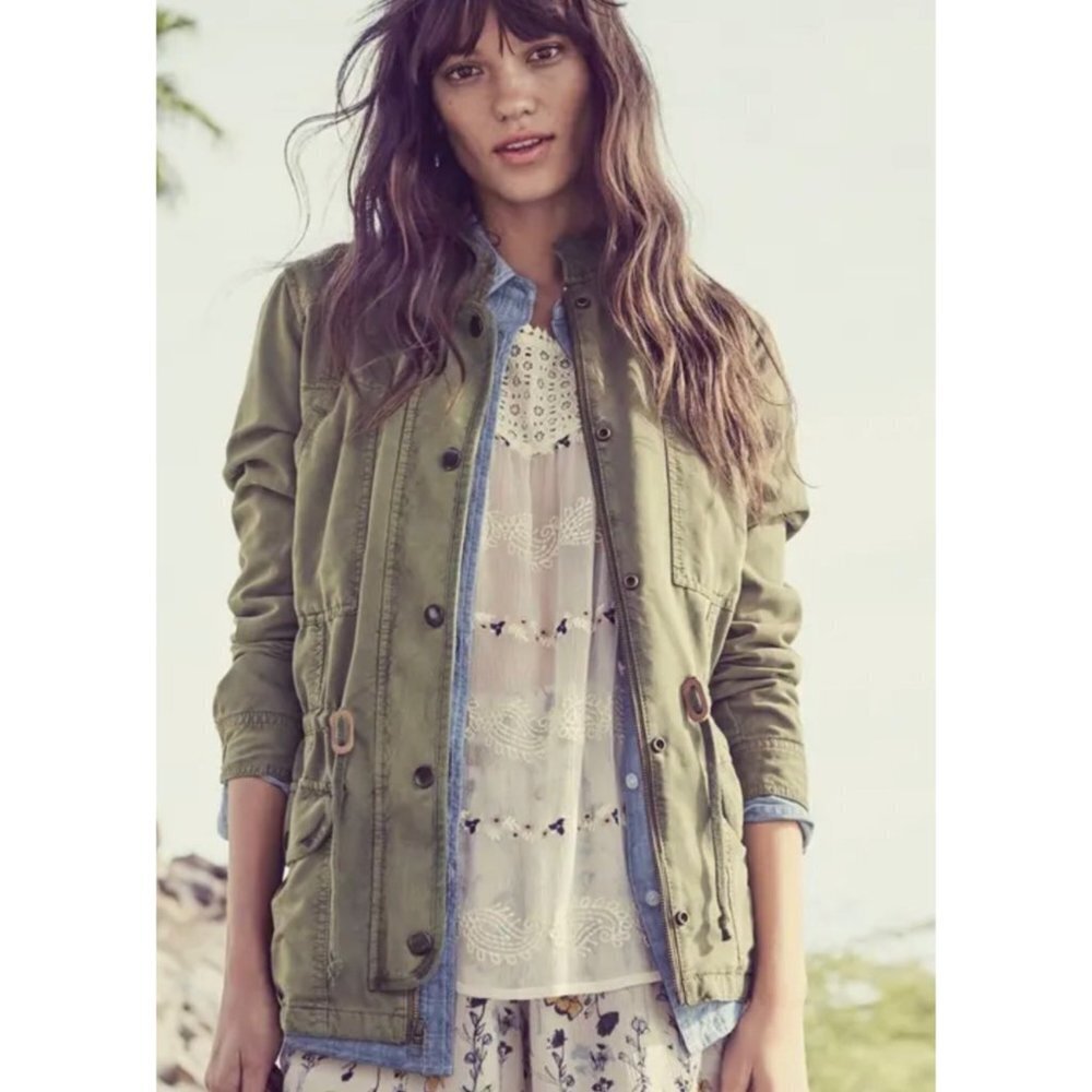 Nordstrom Hinge Military Army Cargo‎ Jacket Khaki Green Grunge